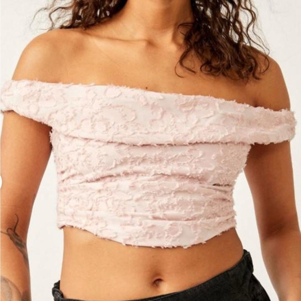 NWOT Free People Castille Corset Top Sz M Pink Off the Shoulder Crop Rose Smoke‎